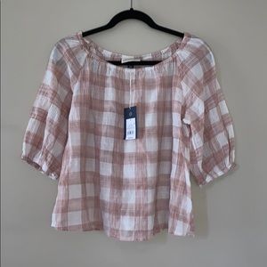 Pink and white off the shoulders blouse